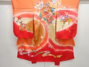 アンティーク 毬に糸巻き・草花模様着物